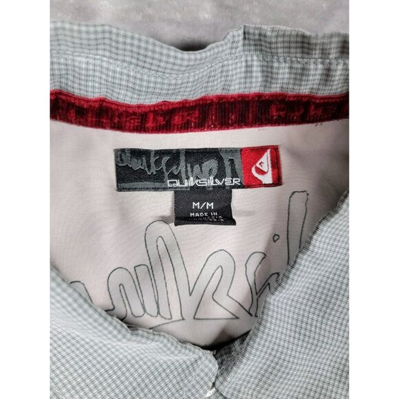 Y2K Quicksilver Button Up Shirt Short Sleeve Mens Medium Gray Check Casual - Picture 4 of 7
